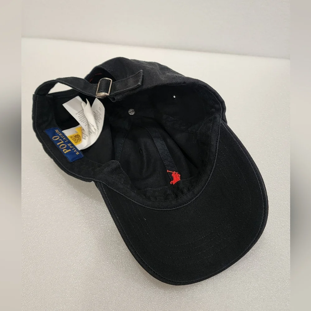 Ralph Lauren Polo Black Hat Baseball Cap Strapback  Red Pony One Size - Picture 6 of 8